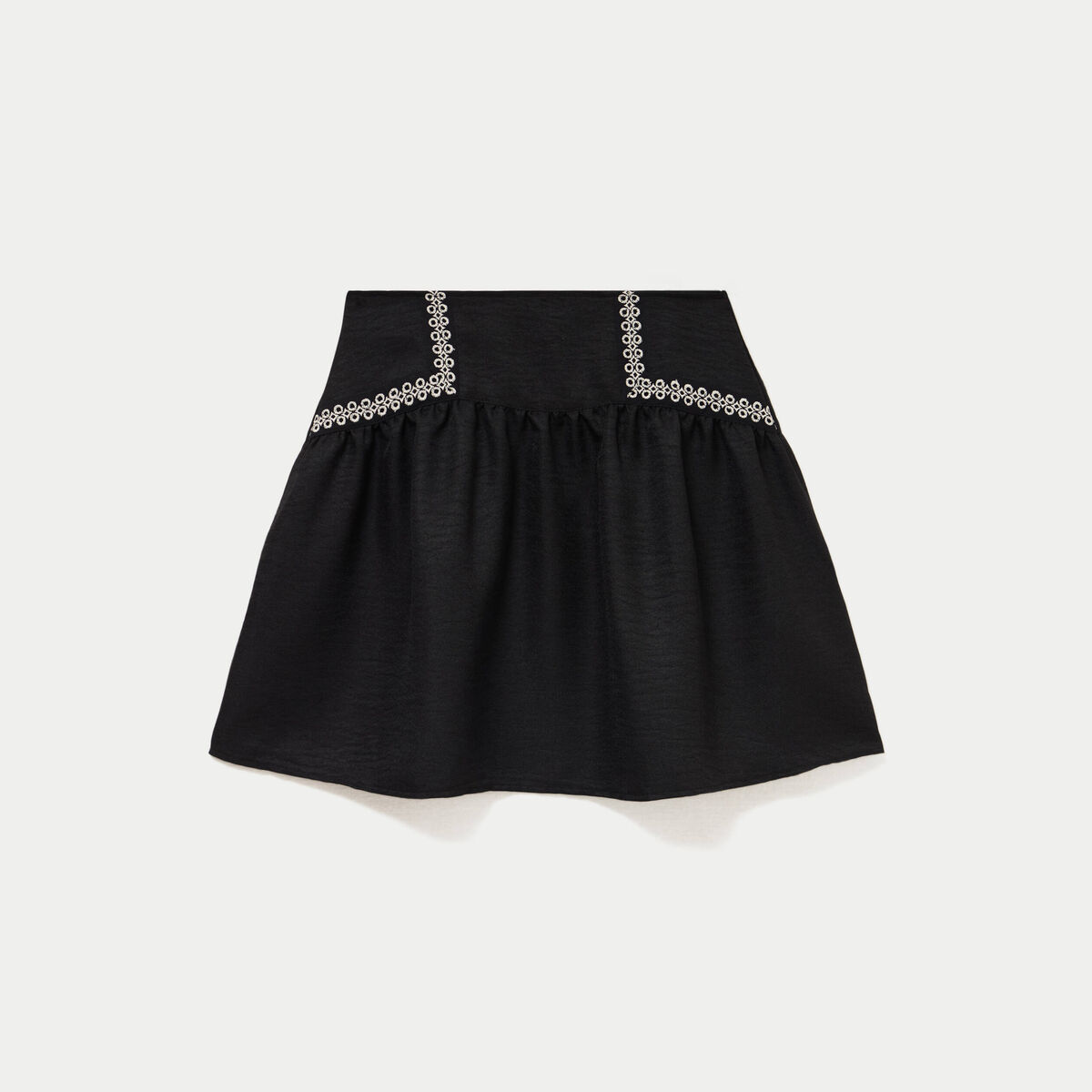 Jupe courte évasée taille haute noir femme