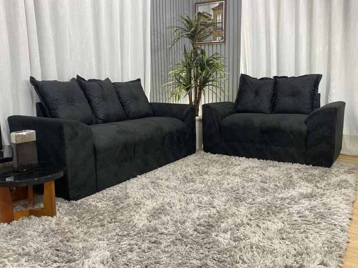 Sofá de 2 e 3 Lugares Porto Tecido Suede: Preto