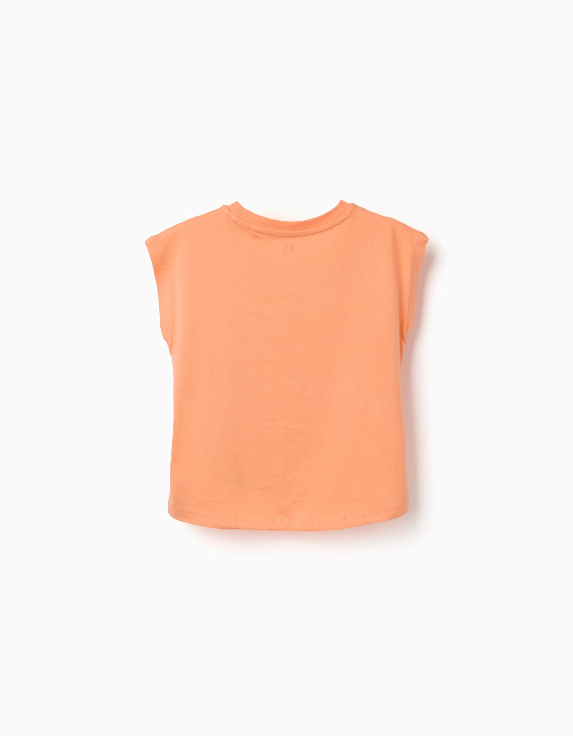 Cotton T-shirt with sun and palm trees print for girls, orange