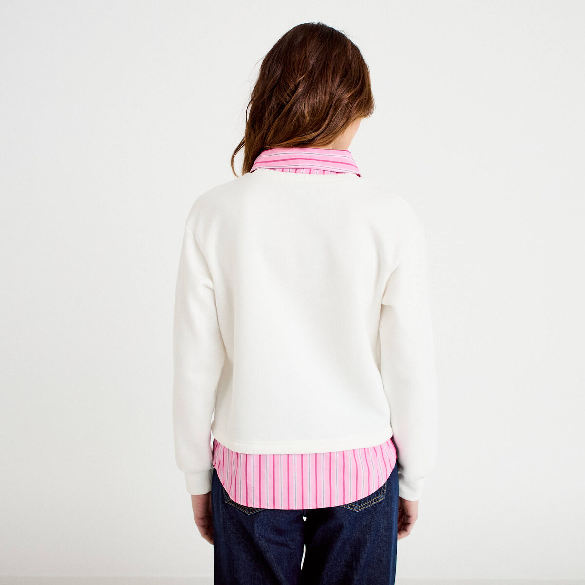 Sweat chemise 2-en-1 ecru femme