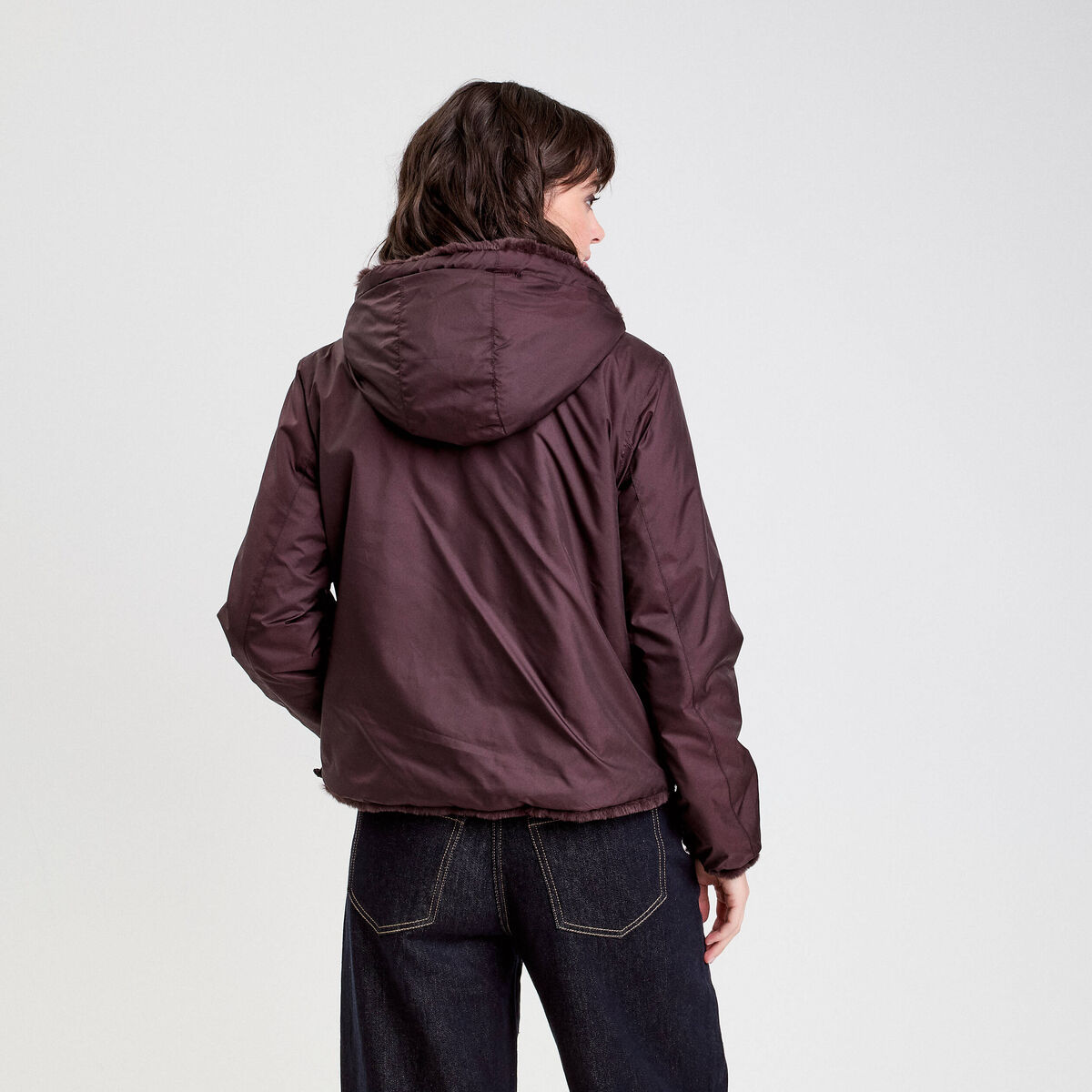 Parka réversible à capuche marron foncé femme