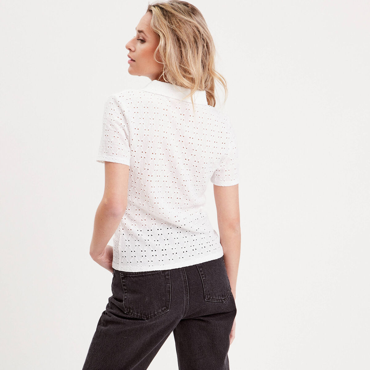 Polo broderie anglaise blanc femme