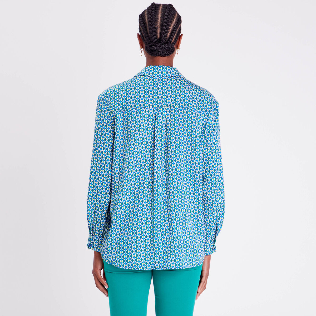 Chemise manches longues satin bleu femme