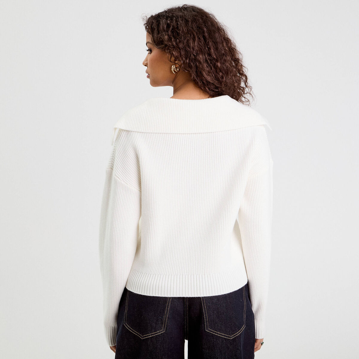Pull col vareuse ecru femme