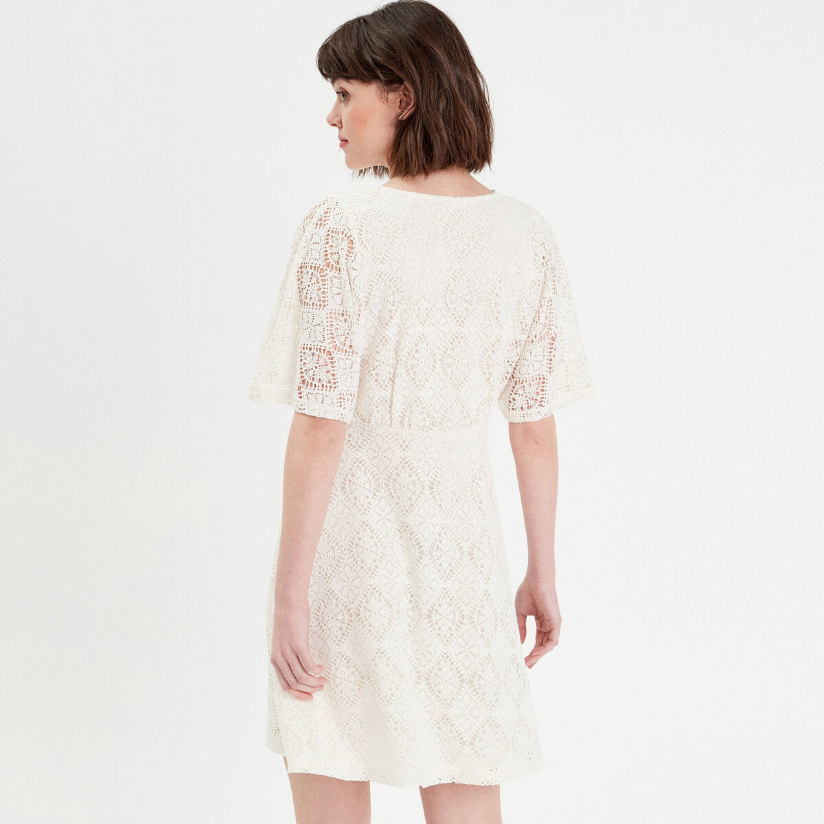 Robe évasée dentelle ecru femme