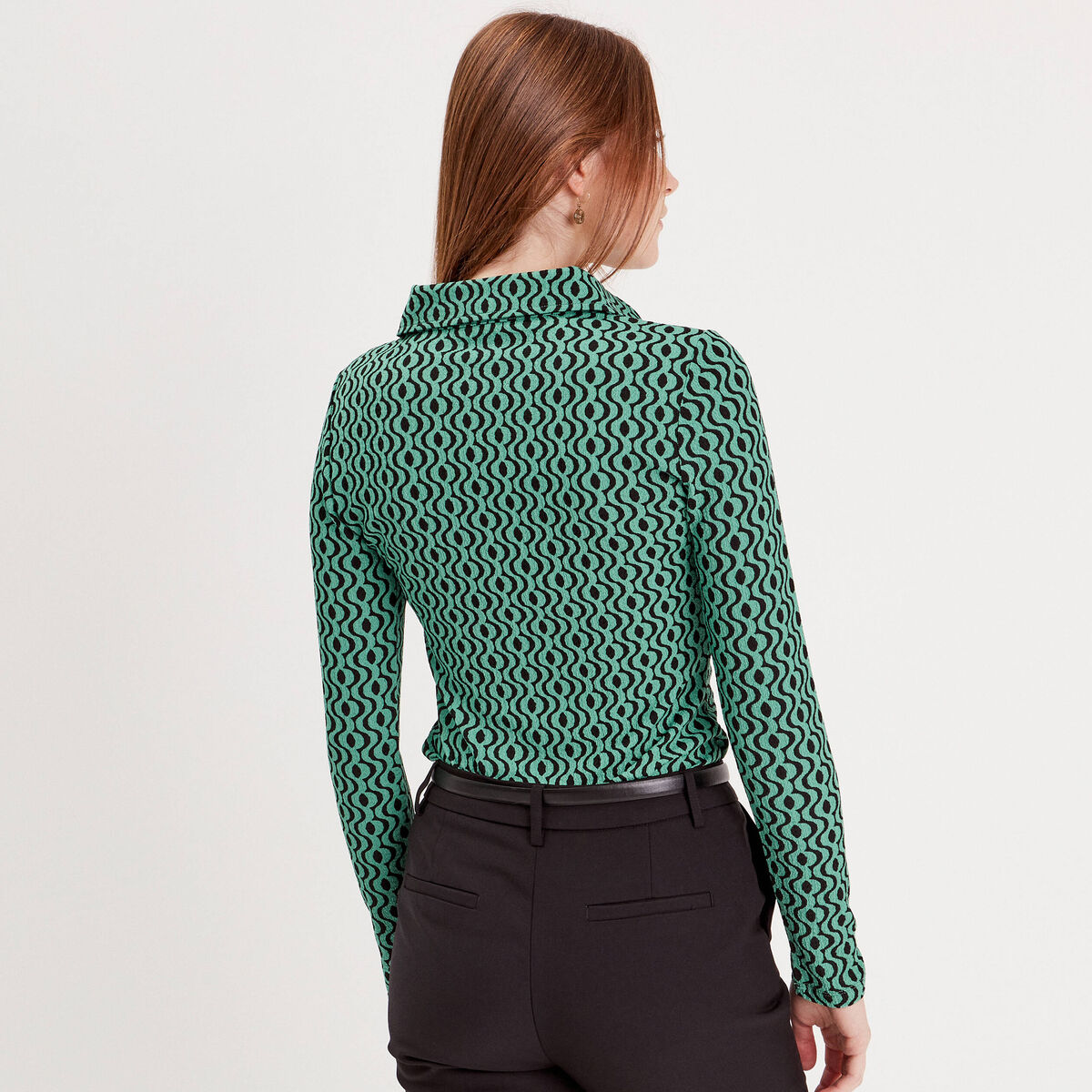 Blouse manches longues froncée noir femme