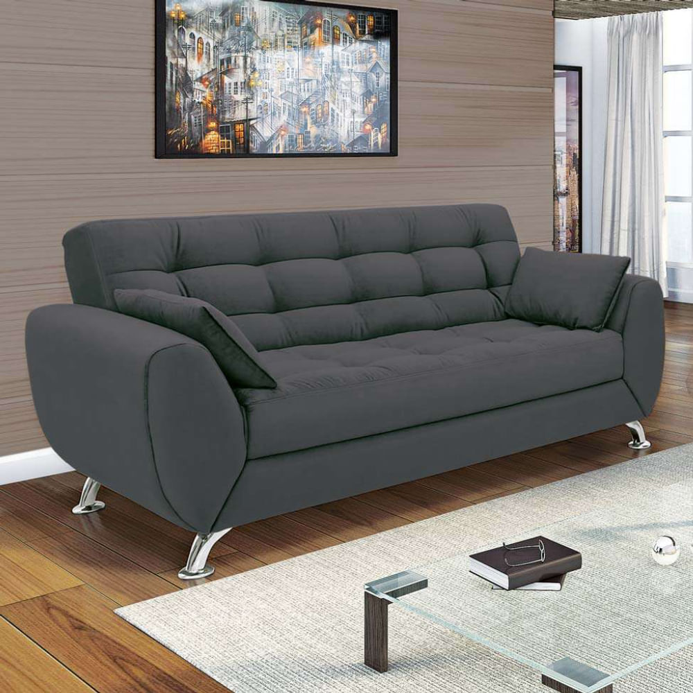 Sofá 3 Lugares Larissa Suede Cinza