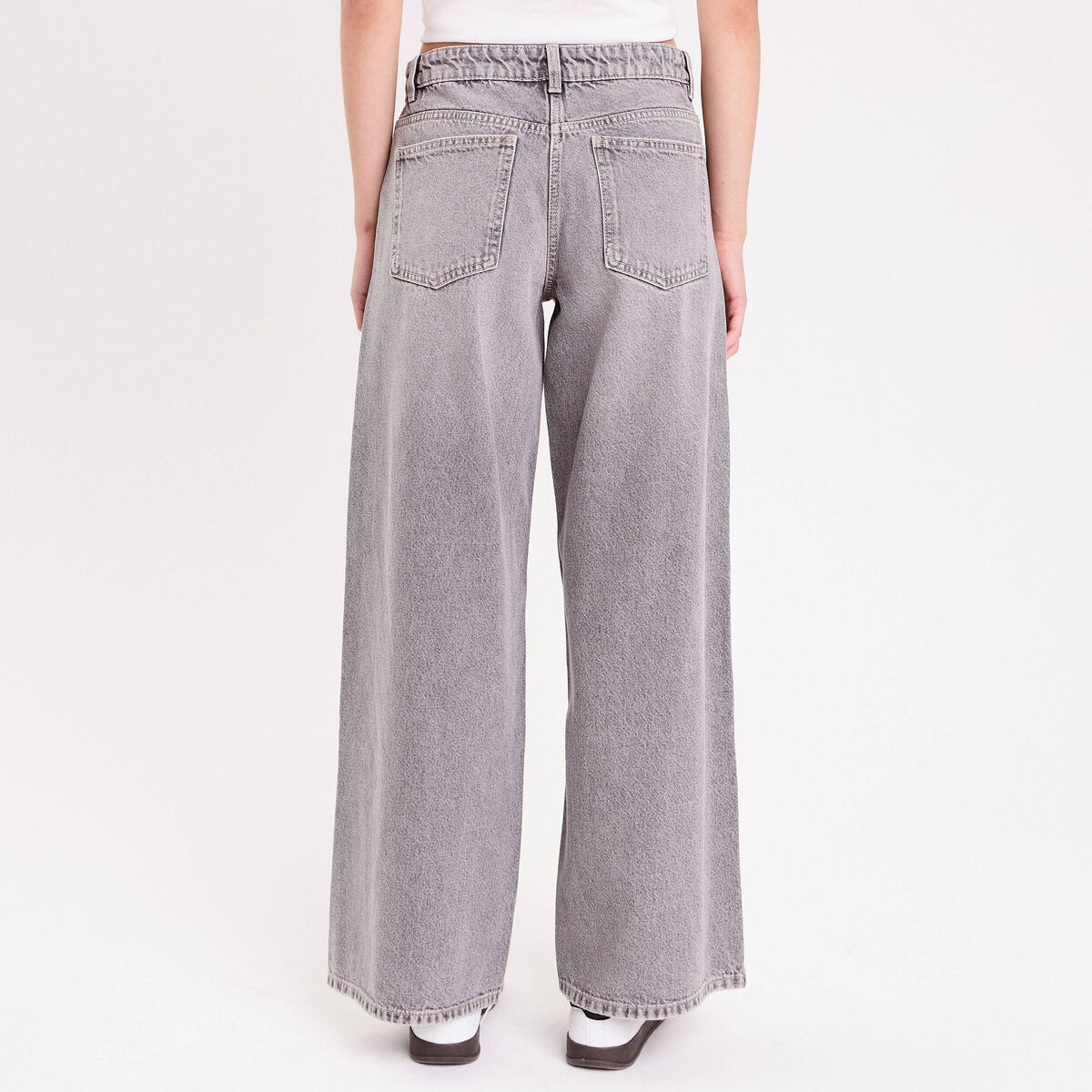 Jean wide leg taille standard denim gris femme