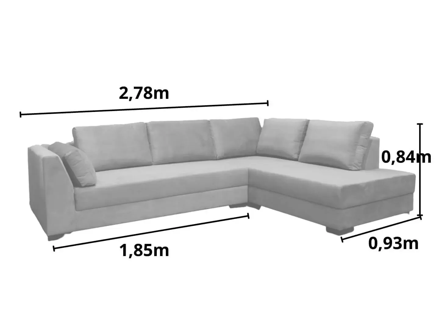 Sofá de Canto 5 Lugares - Sued Aveludado - Oni001:cinza