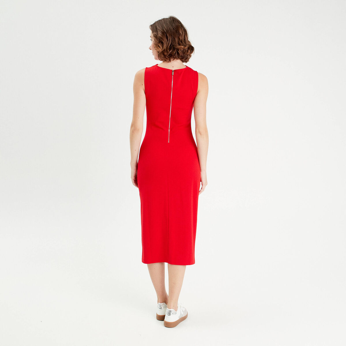 Robe longue ajustée drappée rouge femme