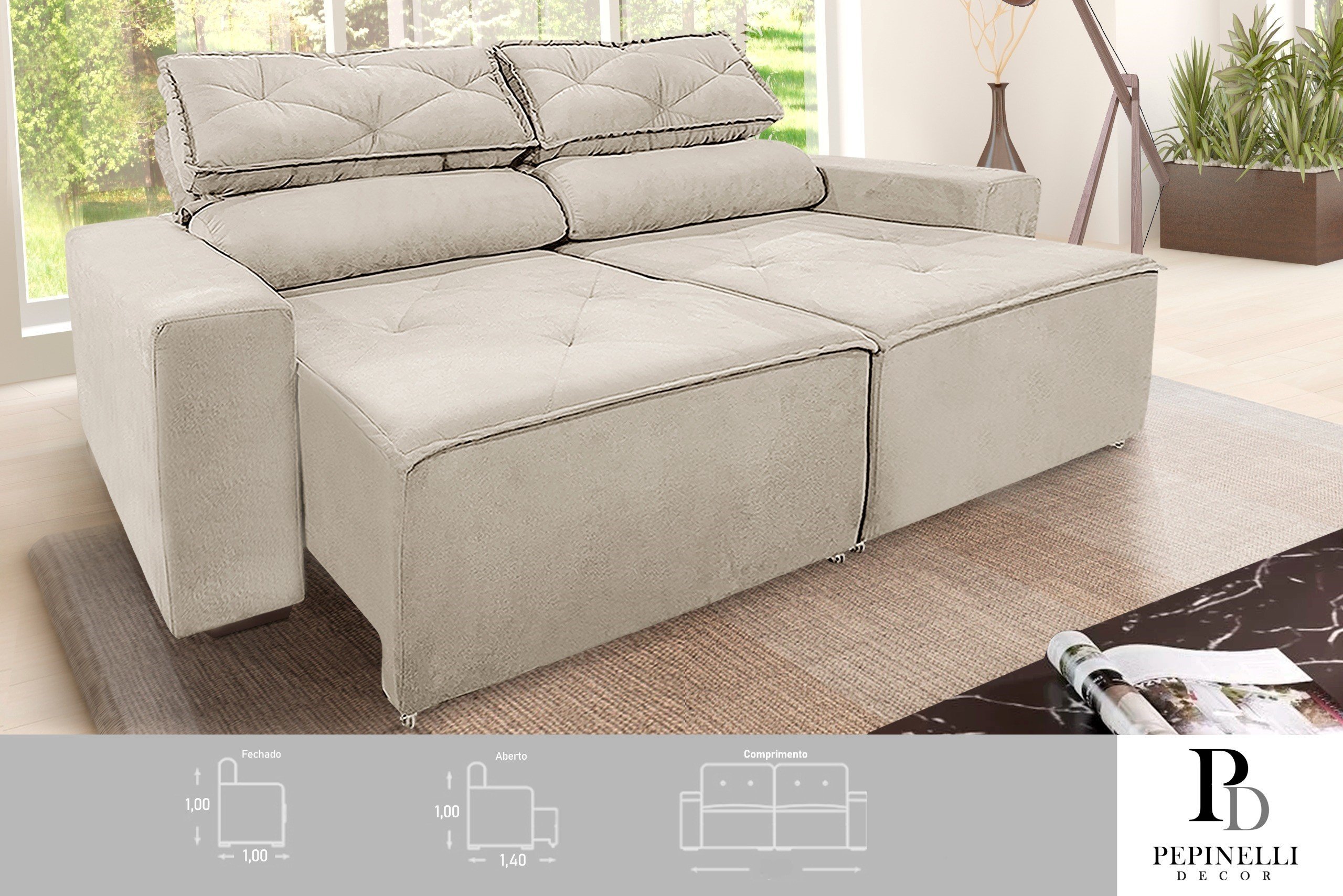 Sofá Retrátil e Reclinável 1,50m com Molas – Conforto e Estilo para Sua Sala