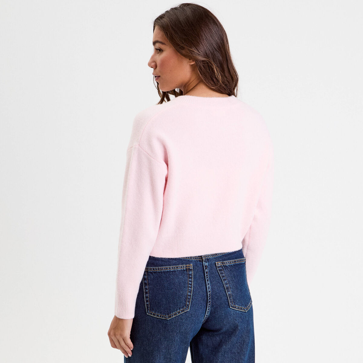 Gilet manches longues noué rose clair femme