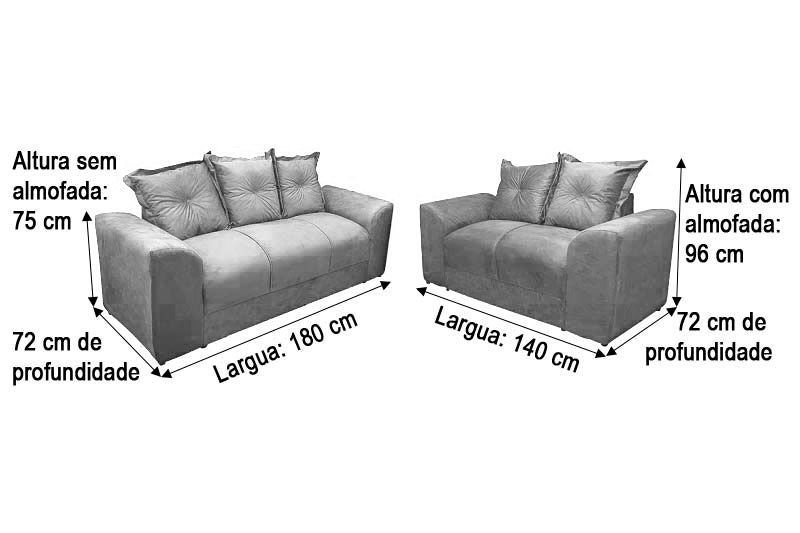 Sofá de 2 e 3 Lugares Porto Tecido Suede: Cinza