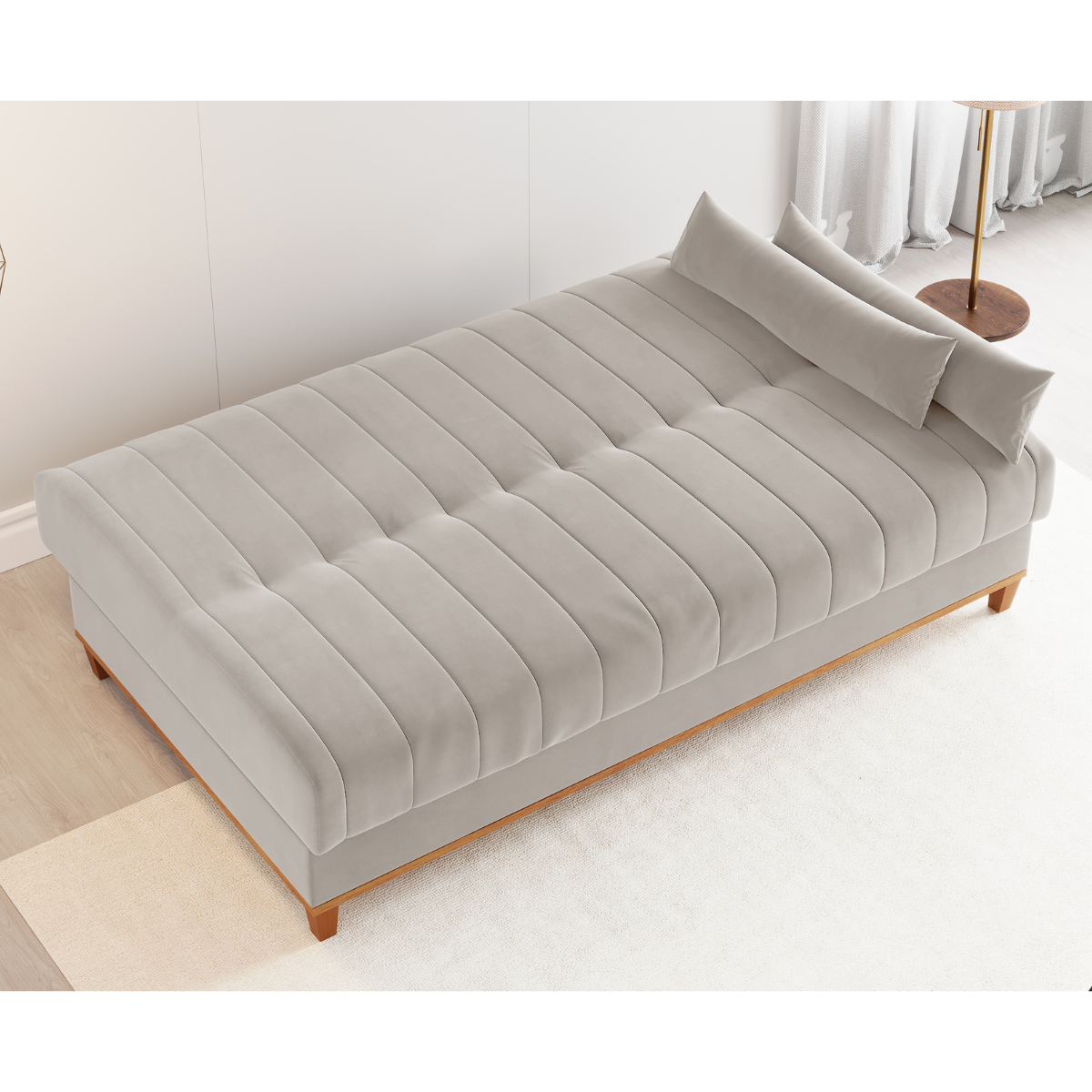 Sofa Cama Veneza 1,80 Reclinável 3 Lugares Veludo Marfim - Casa Giulia