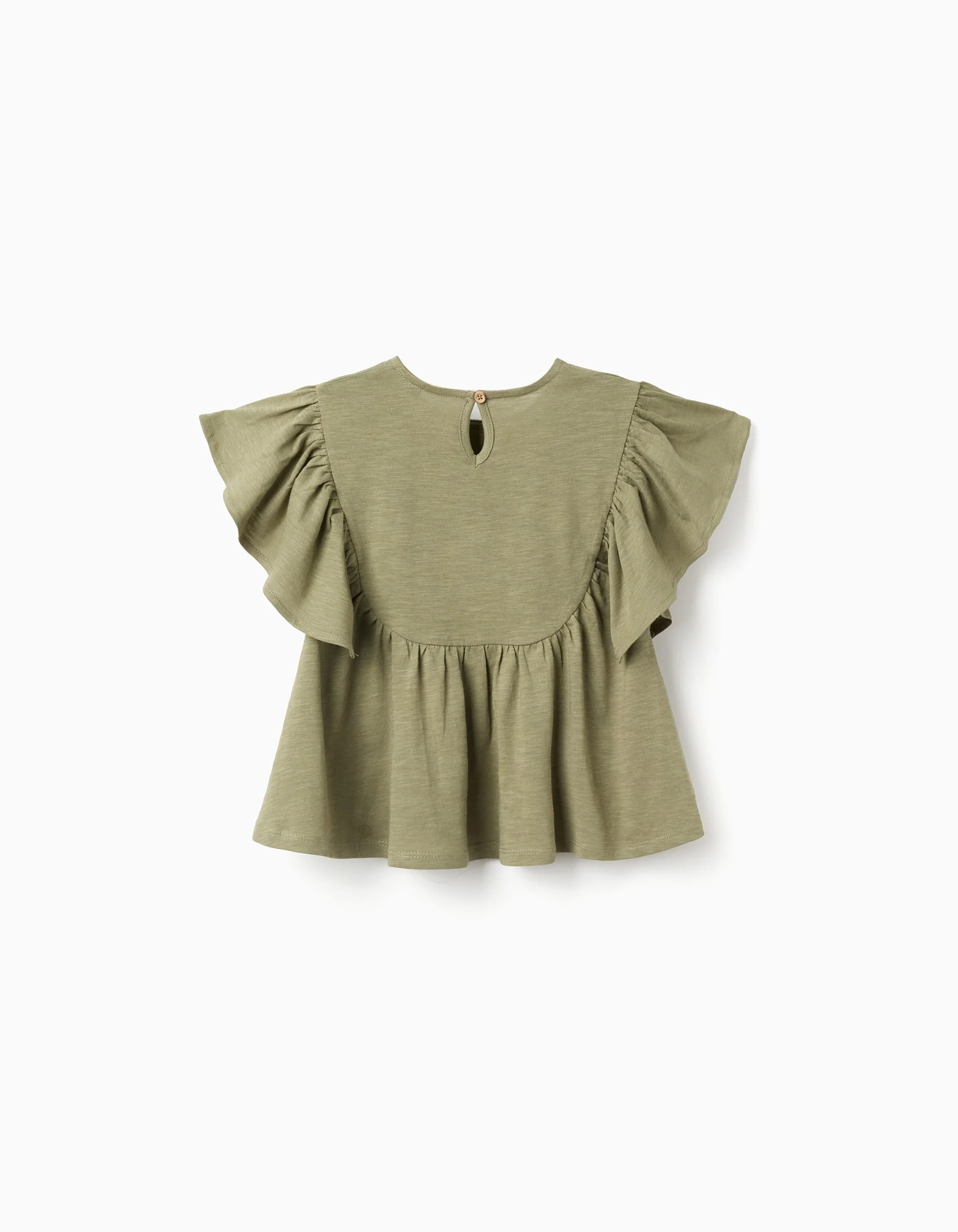 Cotton T-shirt with ruffled sleeves for girls, dark green