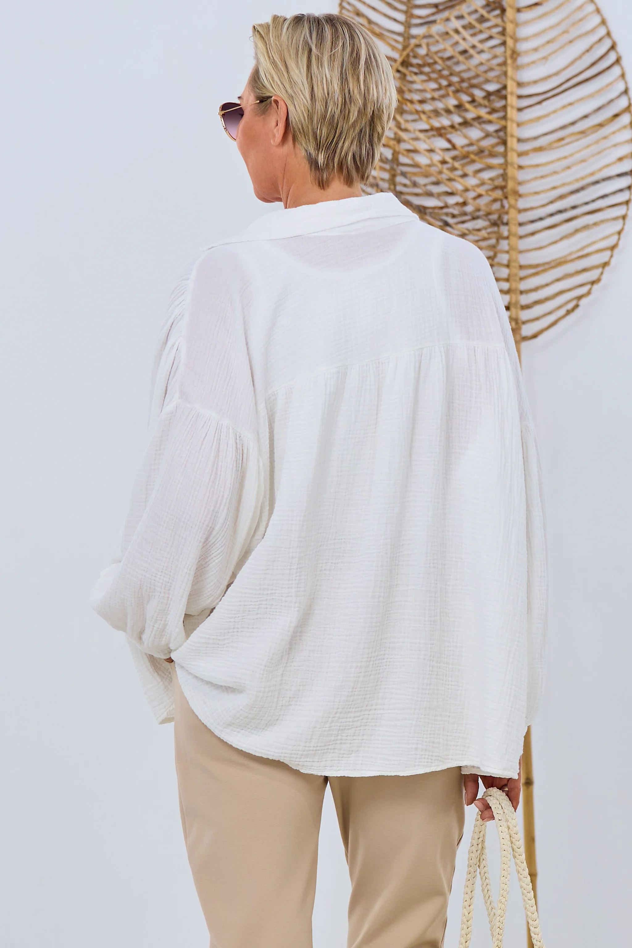 oversized Musselin Bluse Croissant, ecru