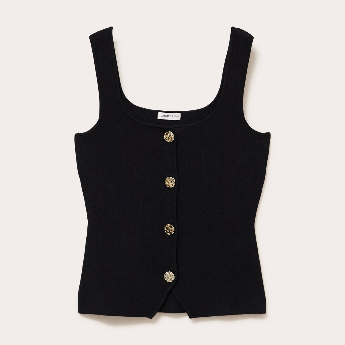 Gilet cintré sans manches col carré noir femme