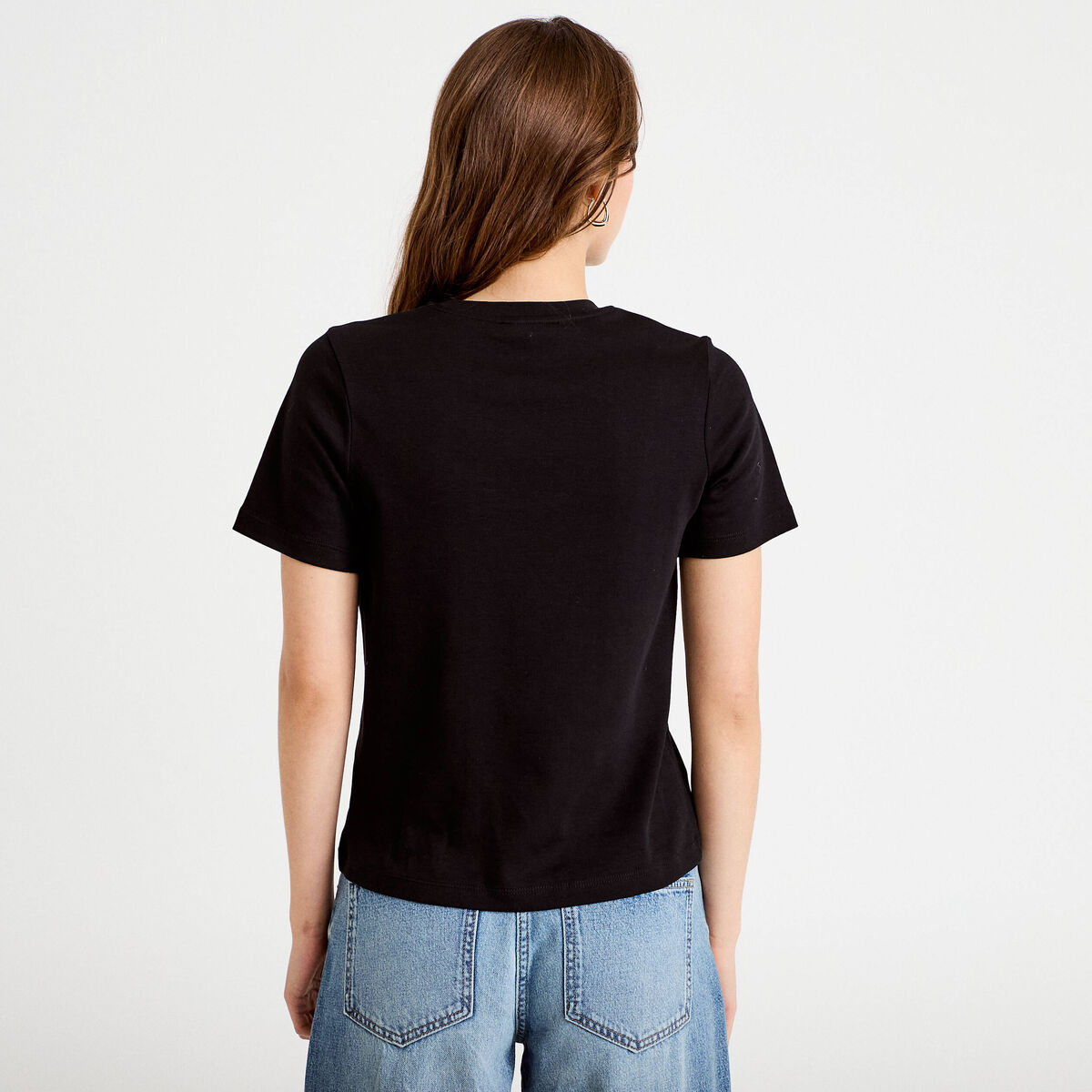 T-shirt col rond manches courtes noir femme