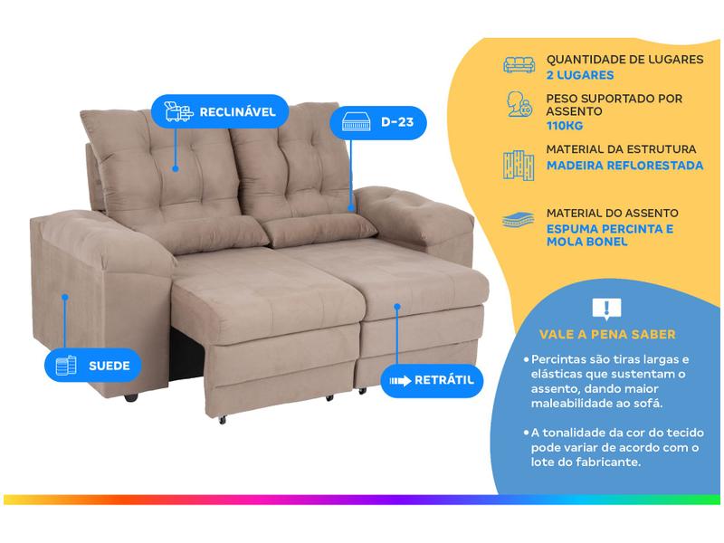 Sofá 2 Lugares Retrátil Reclinável Suede Phormatta Colômbia SMP
