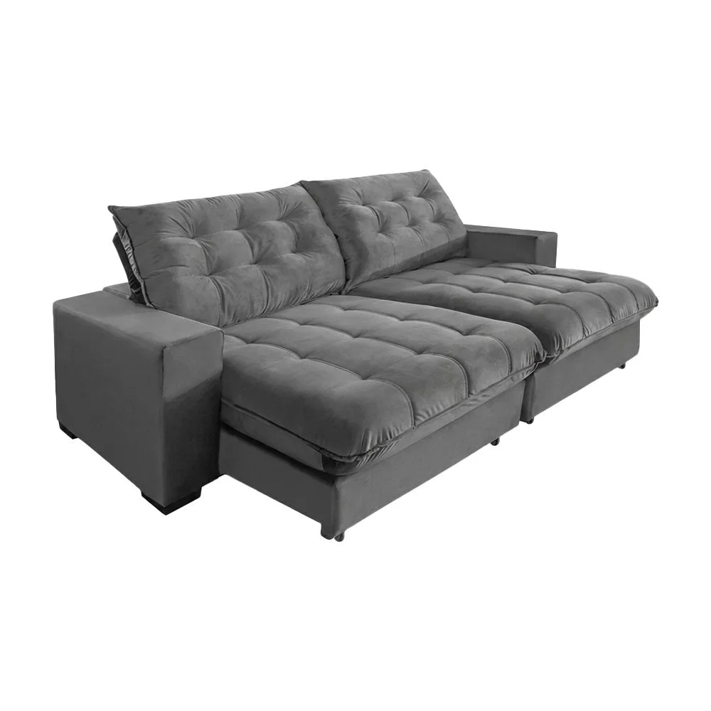 Sofá Califórnia Retrátil e Reclinável 3 Lugares 2,10m com Molas Ensacadas e Pillow cinza