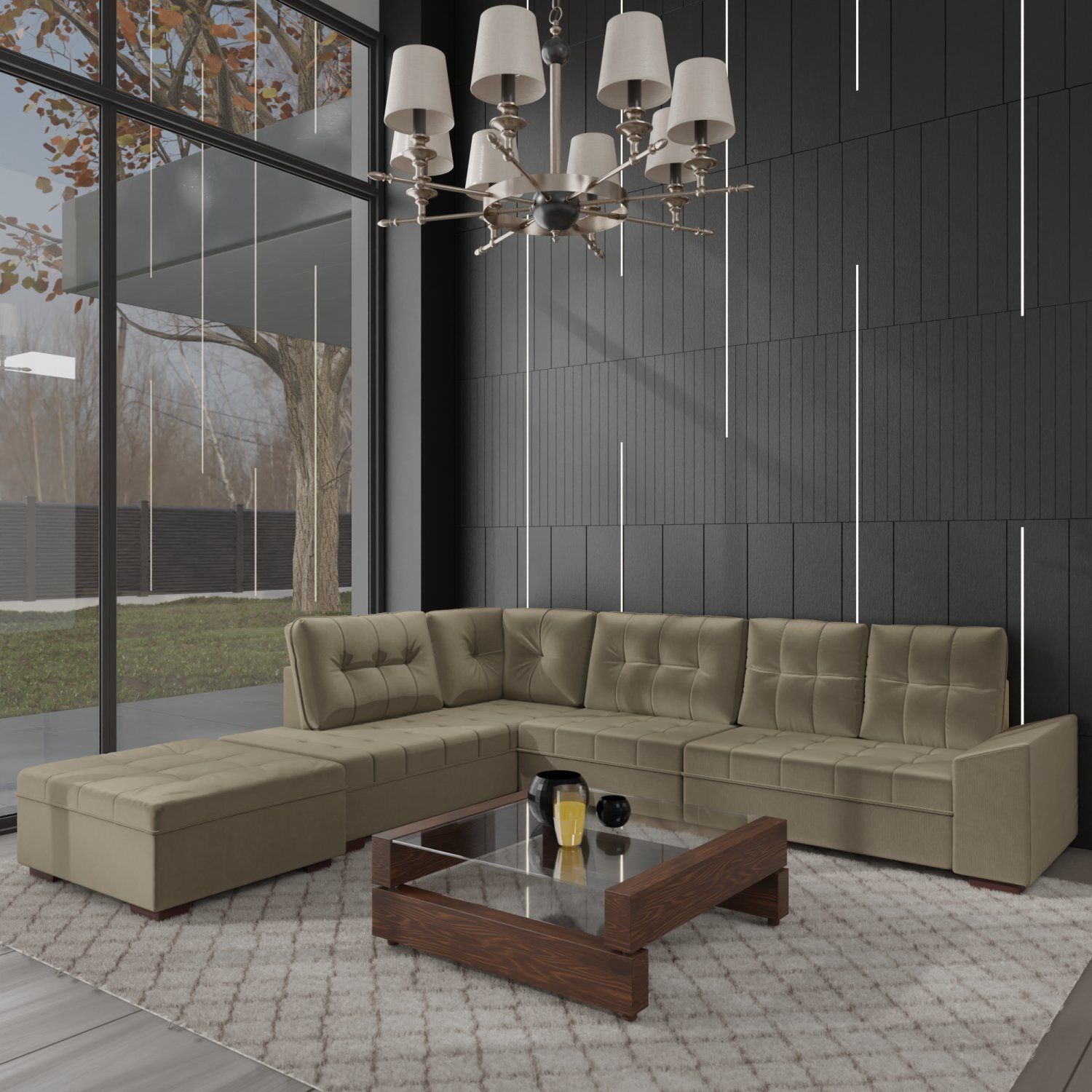 Sofá de Canto 9 Lugares com Puff Leblon