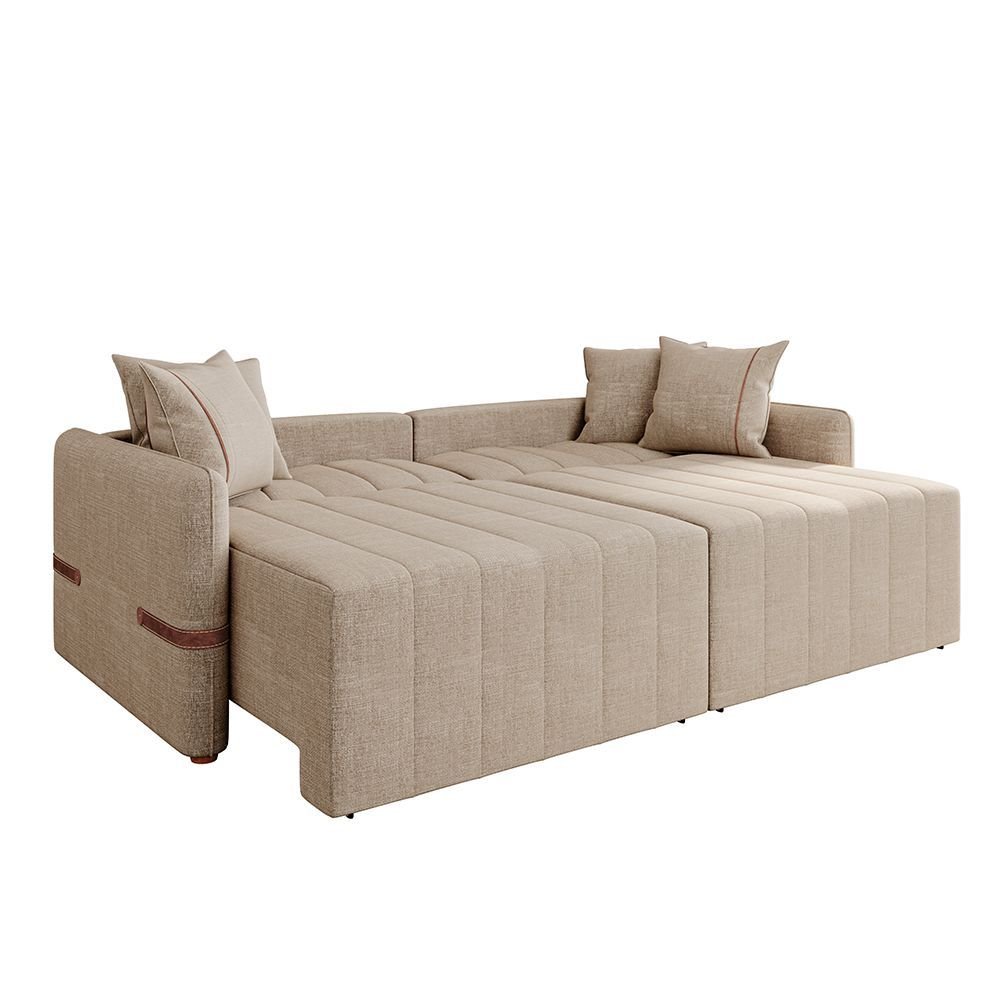 Sofá Retrátil sem Caixa 3 Lugares 2,20m com Almofadas Linho Bege My Life Bex's
