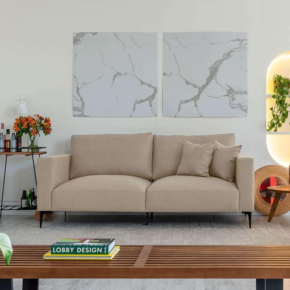 Sofá Unne 3 Lugares com Molas Ensacadas Linho Bege 200 cm em Promoção | Ofertas na Americanas