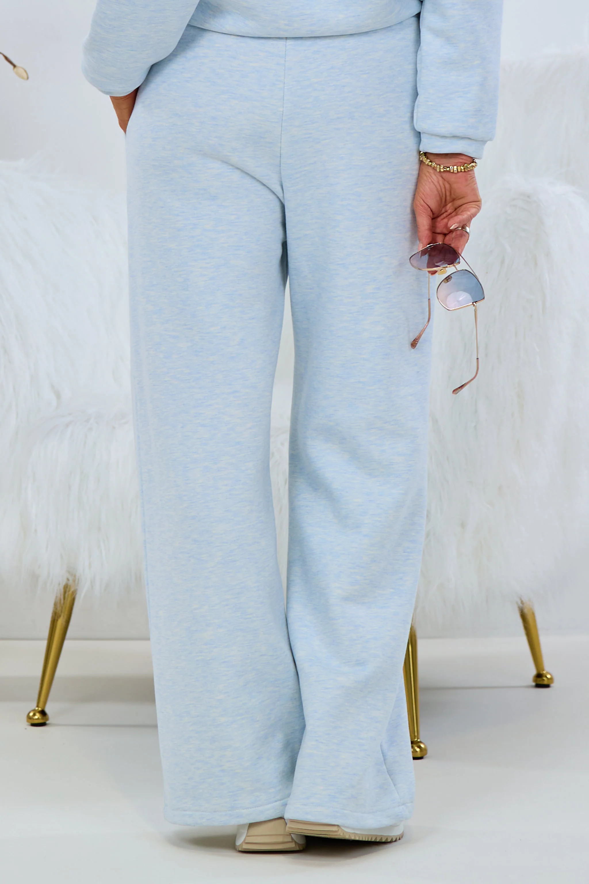 Lässige Freizeithose, hellblau-meliert