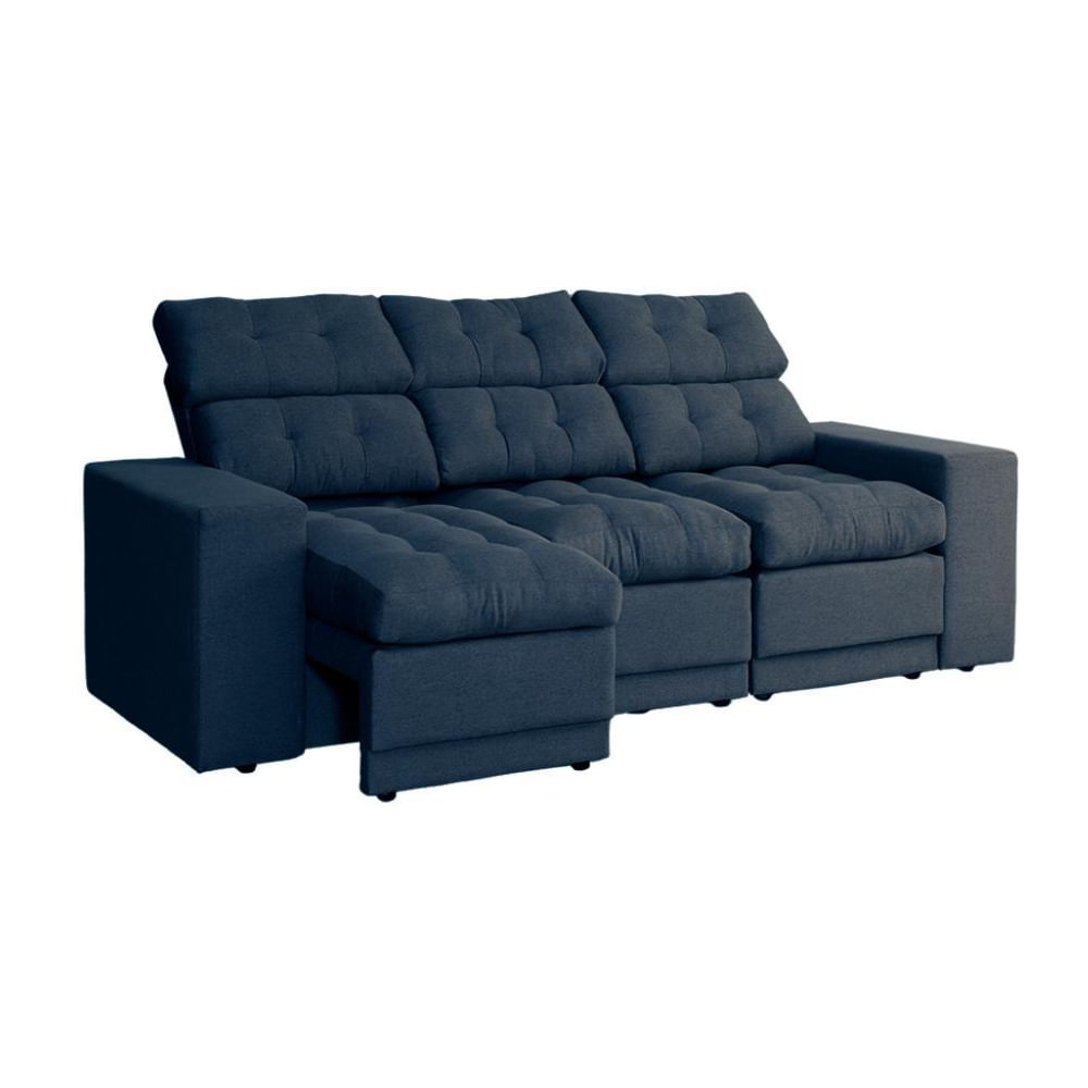 Sofá 3 Lugares Retrátil e Reclinável Baden Linho Azul Marinho 230 cm