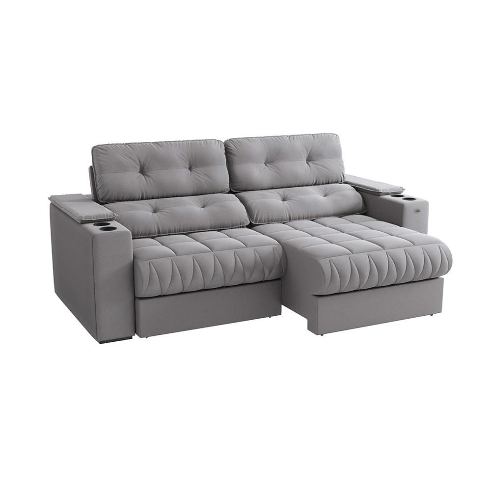 Sofá 4 Lugares Retrátil e Reclinável Premier Molas Veludo Titânio 261 cm em Promoção | Ofertas na Americanas