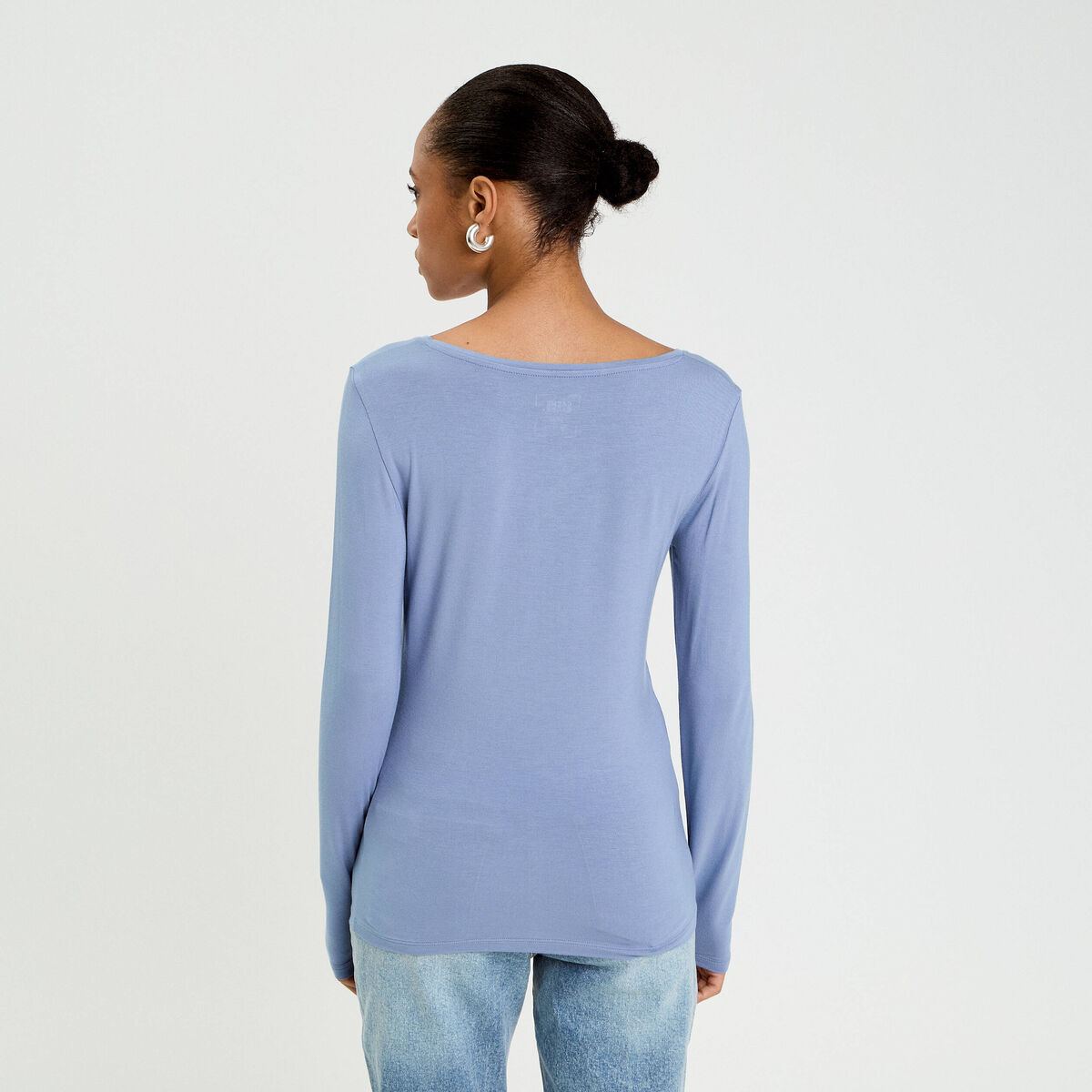 T-shirt uni à manches longues bleu gris femme