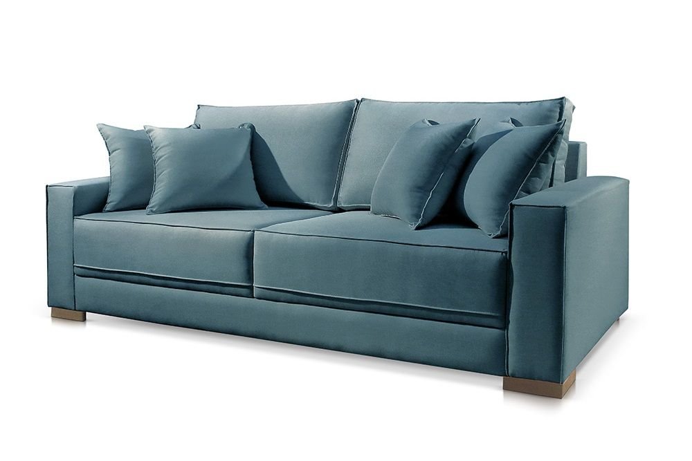 Sofá 2 Lugares Almofada Solta Linho Azul Helô 1,80m