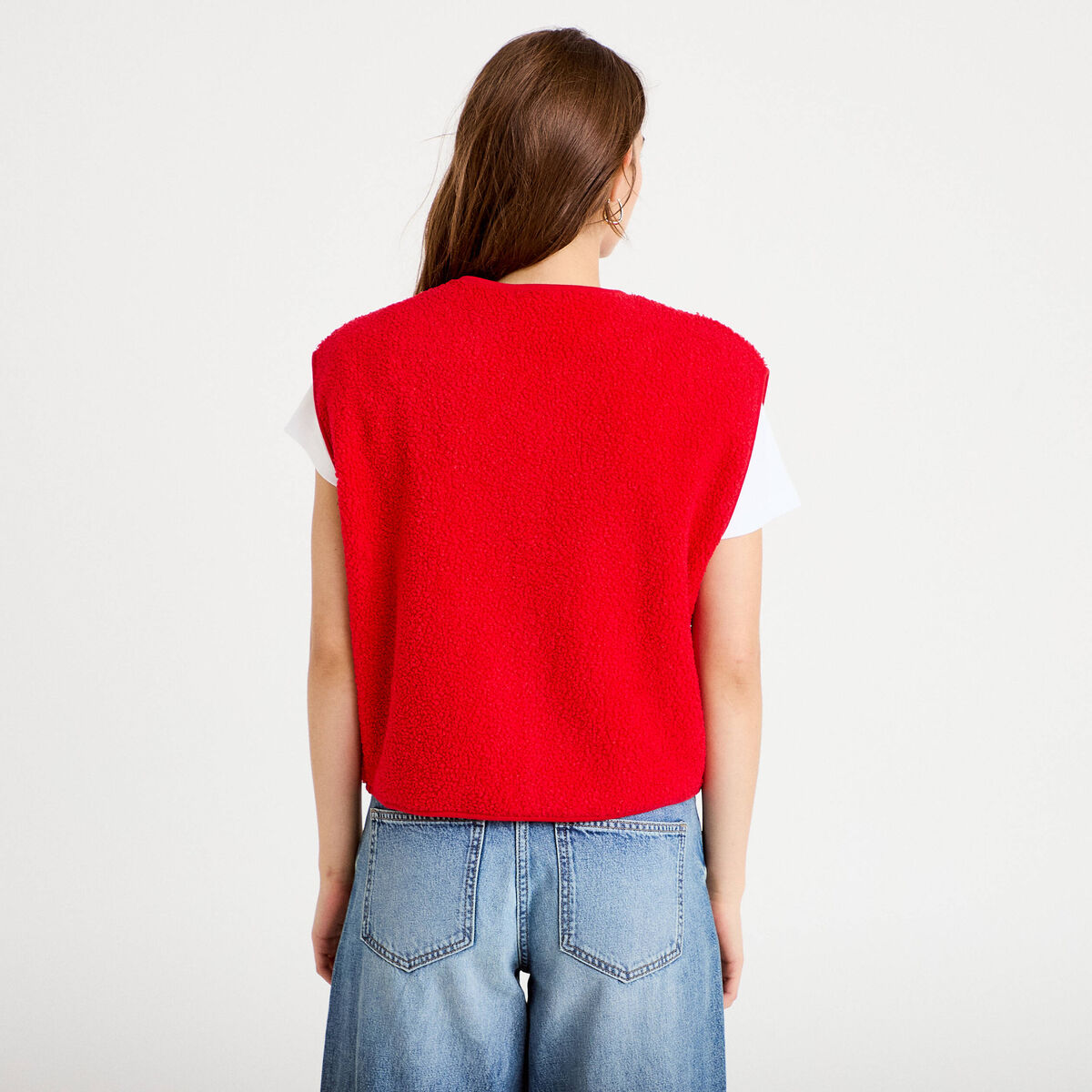 Gilet sans manches effet polaire rouge femme