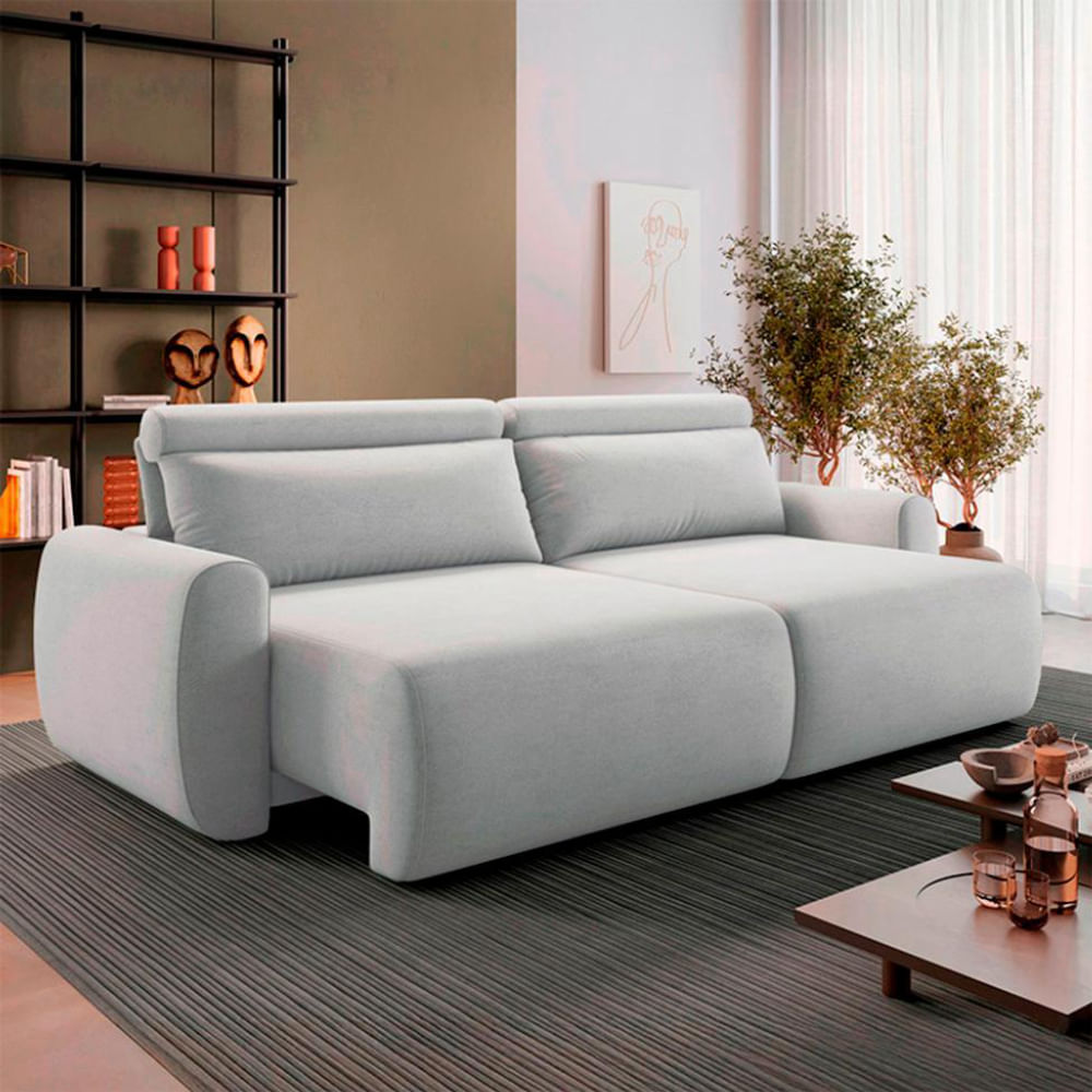 Sofá 5 Lugares Retrátil e Reclinável City Linho Cinza Claro 280 cm