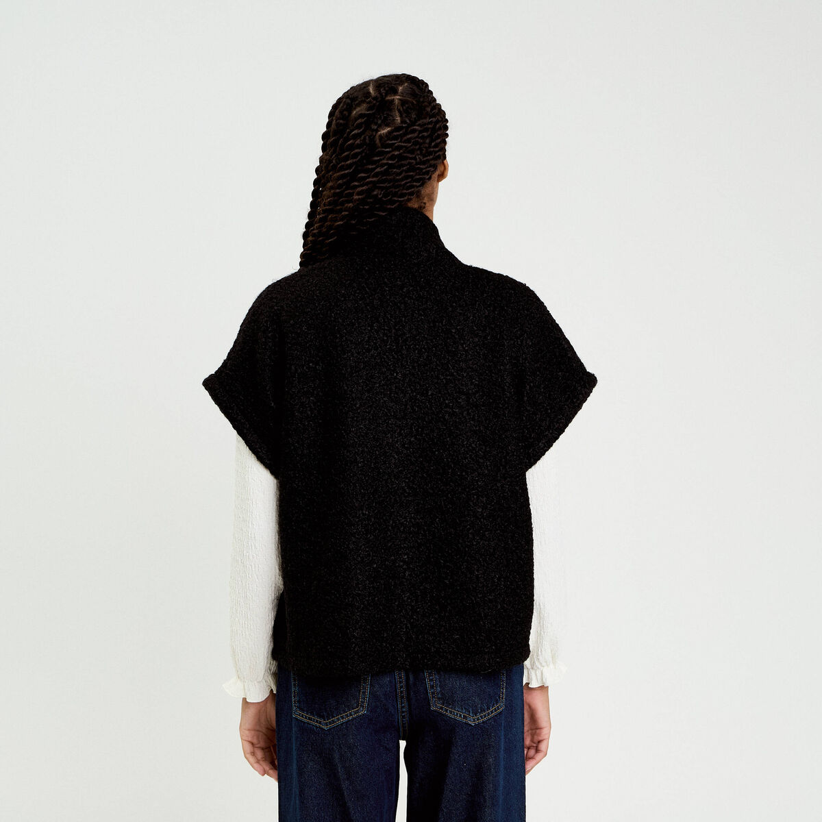 Gilet oversize cropped manches courtes noir femme