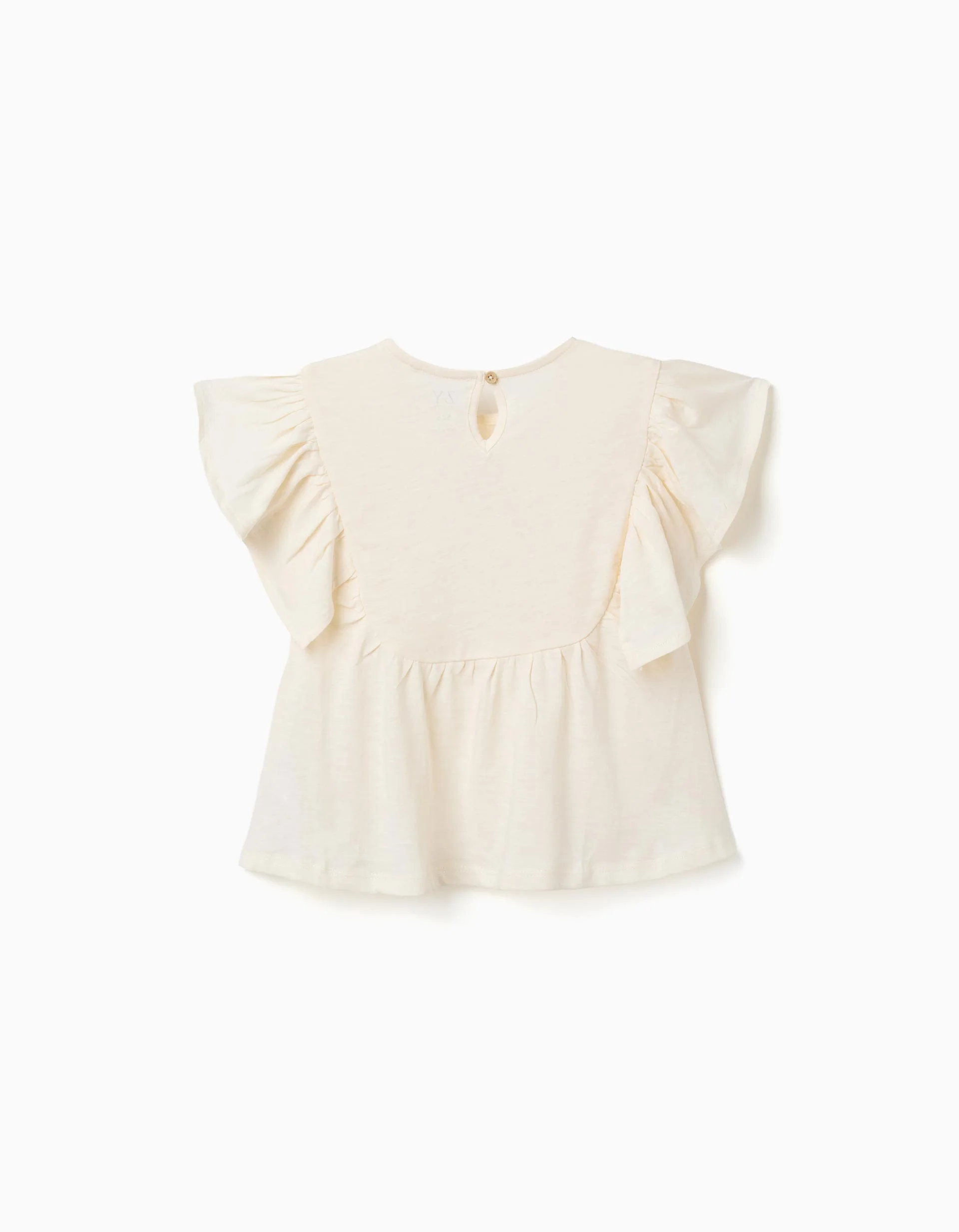 Cotton T-shirt with ruffled sleeves for girls, light beige