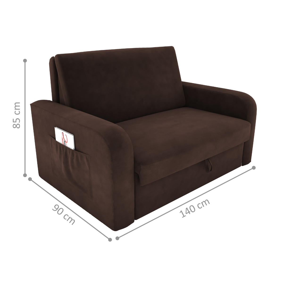 Sofá Cama com Baú 2 Lugares Harry Suede Marrom