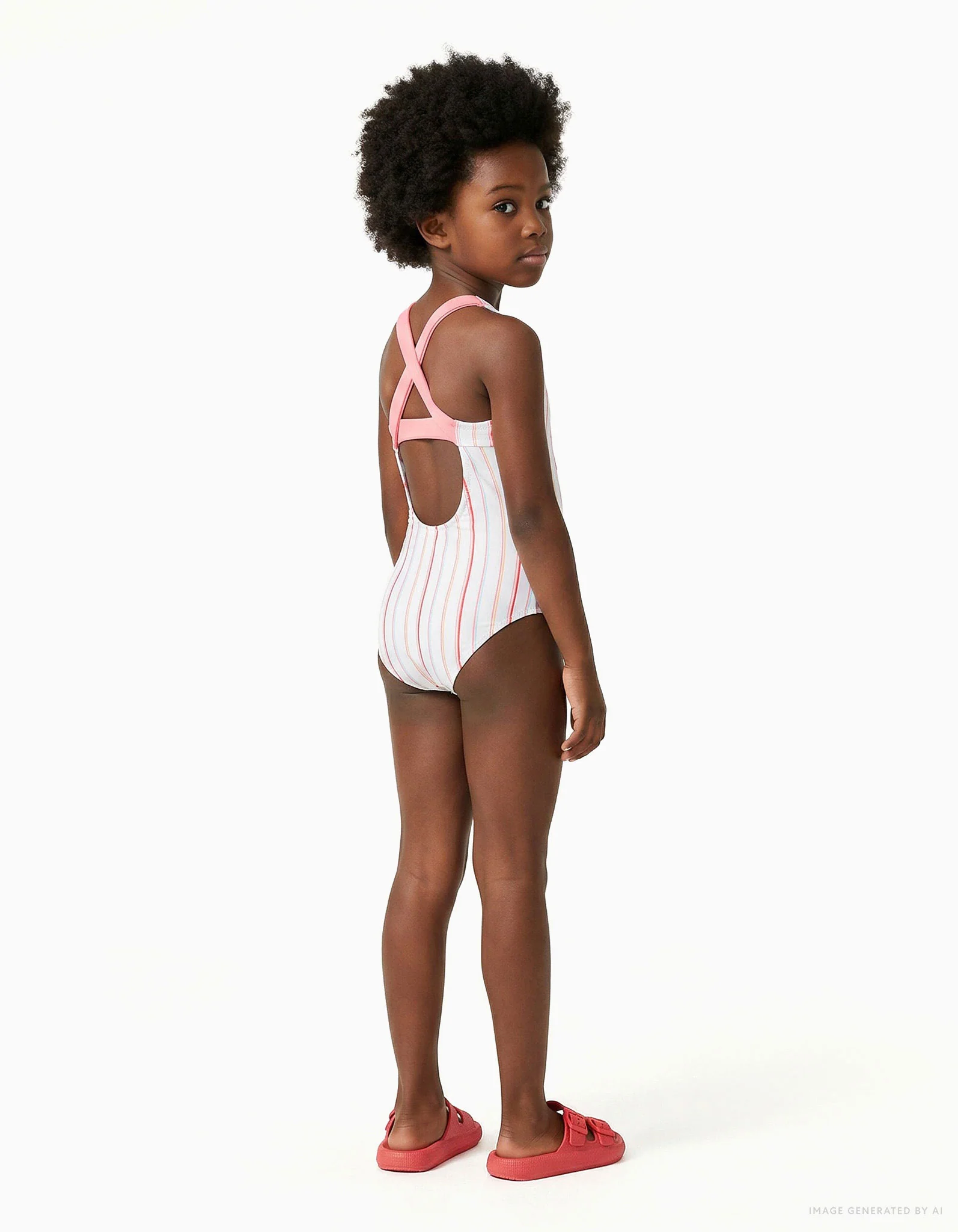 Striped swimsuit with front print for girls, multicolour