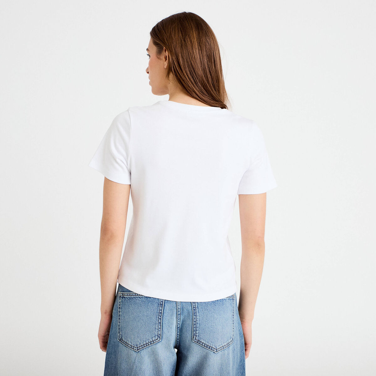 T-shirt col rond manches courtes blanc femme
