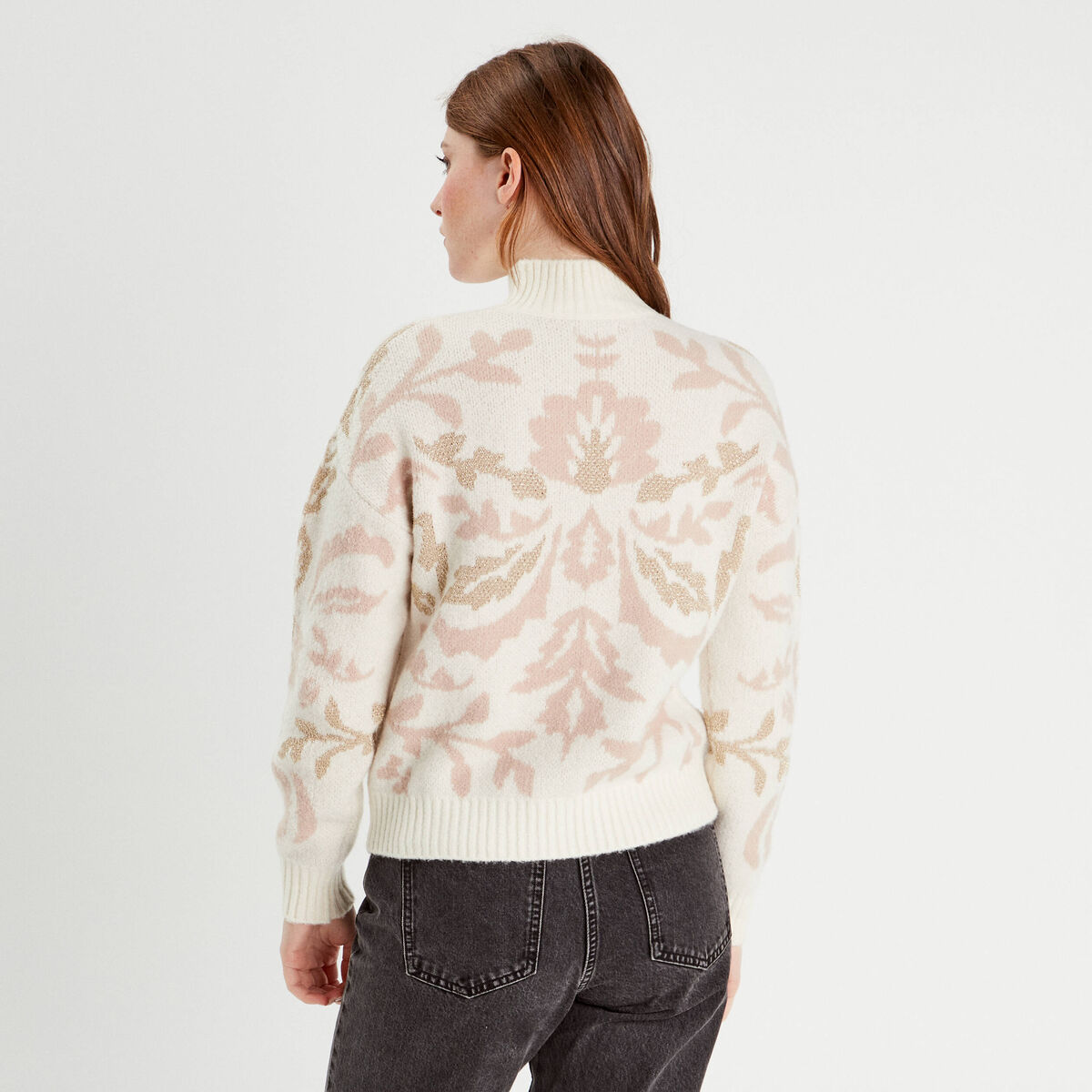 Pull col montant ecru femme