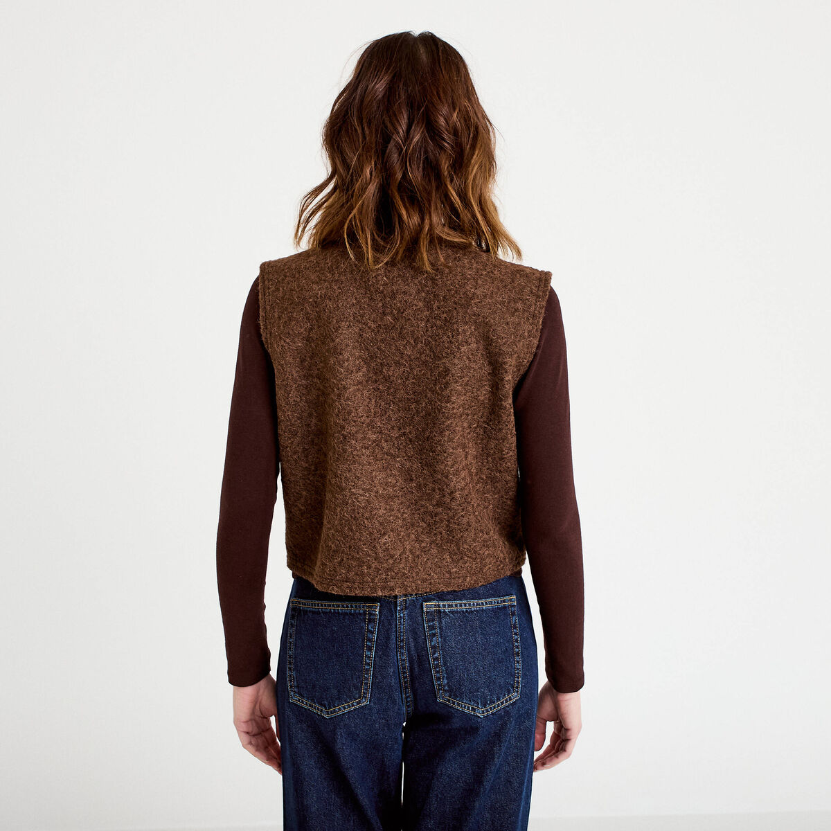 Veste sans manches effet polaire marron foncé femme