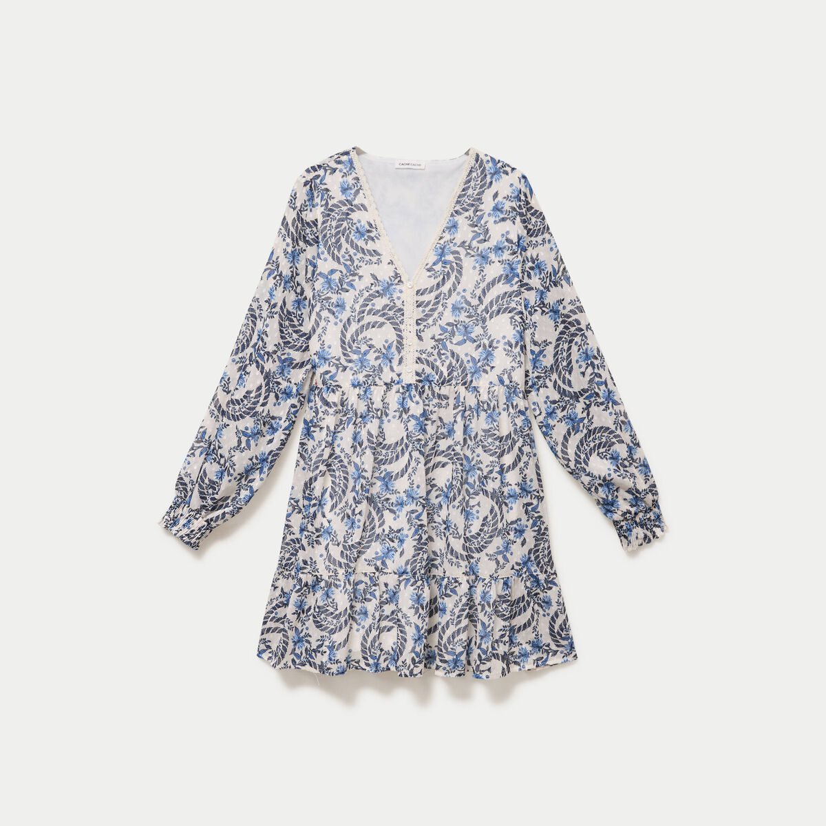 Robe droite col v manches longues blanc femme