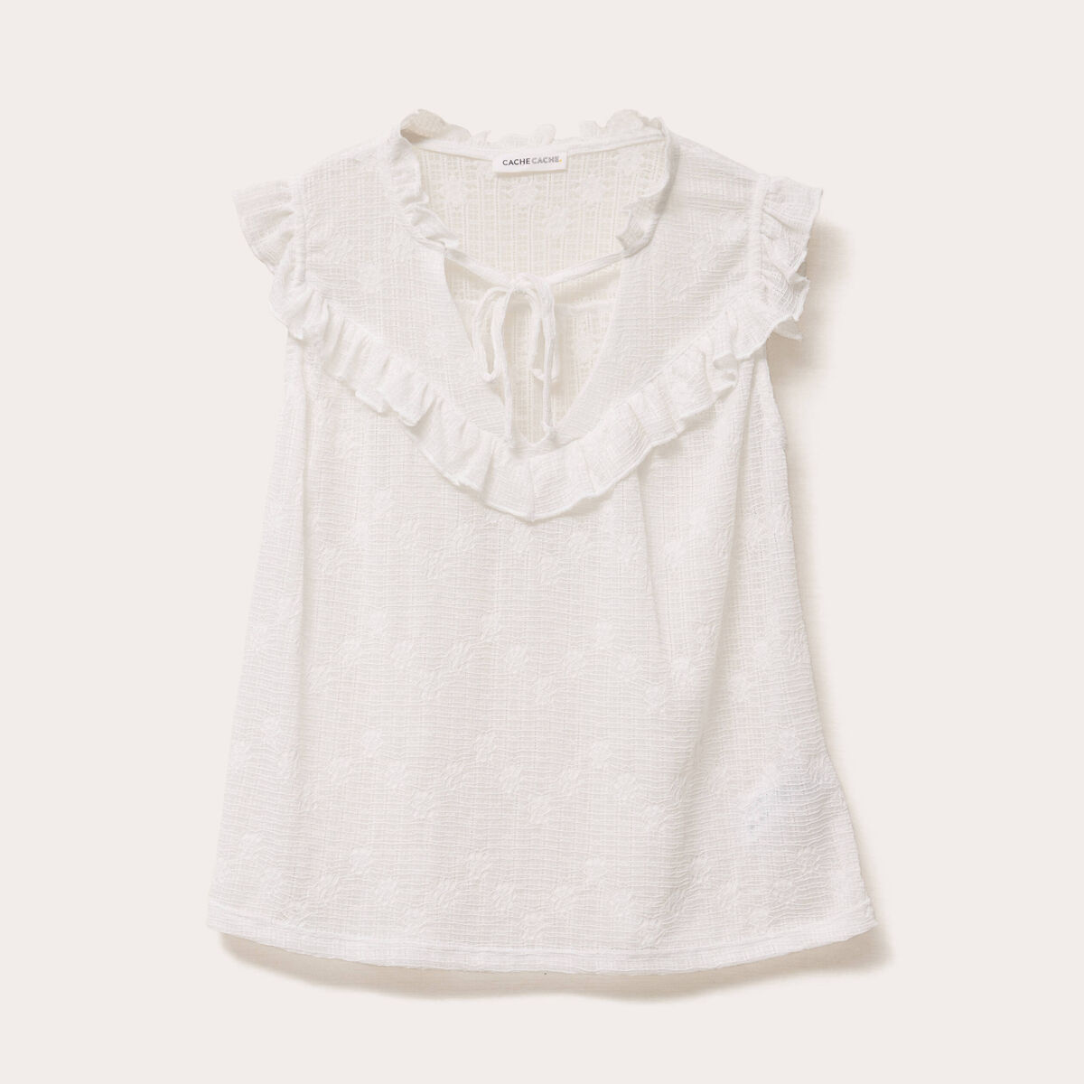 Blouse droite sans manches ecru femme