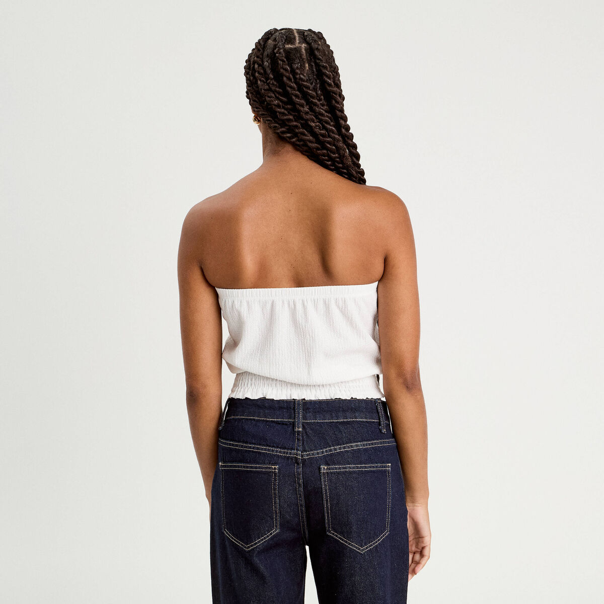 Bustier cropped smocké ecru femme