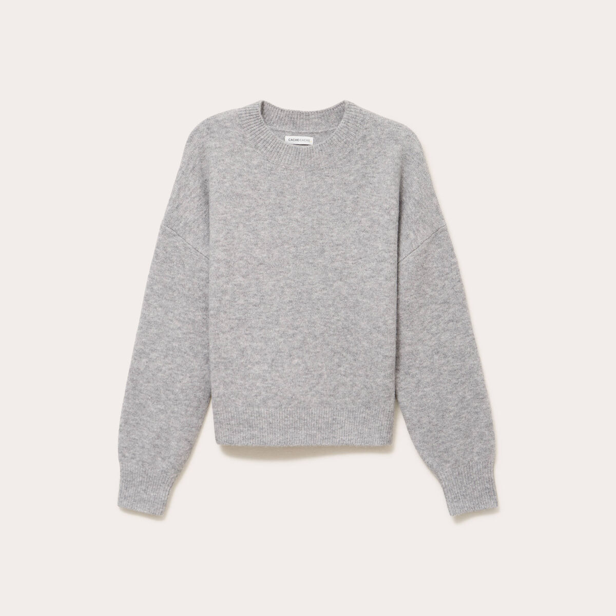 Pull col rond gris clair femme