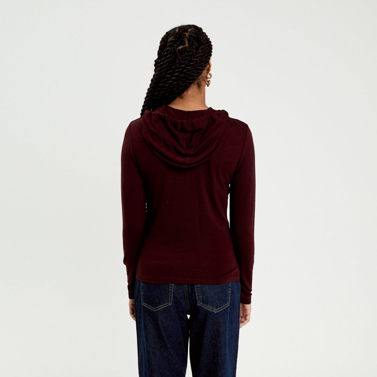 Pull à capuche rouge foncé femme