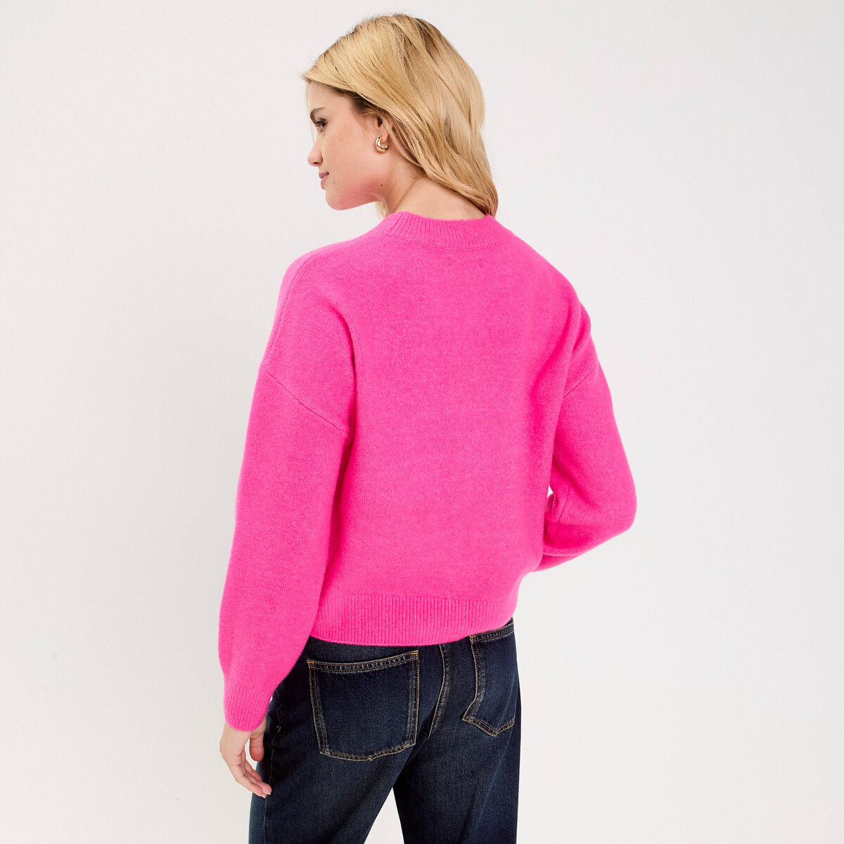 Pull col rond rose femme