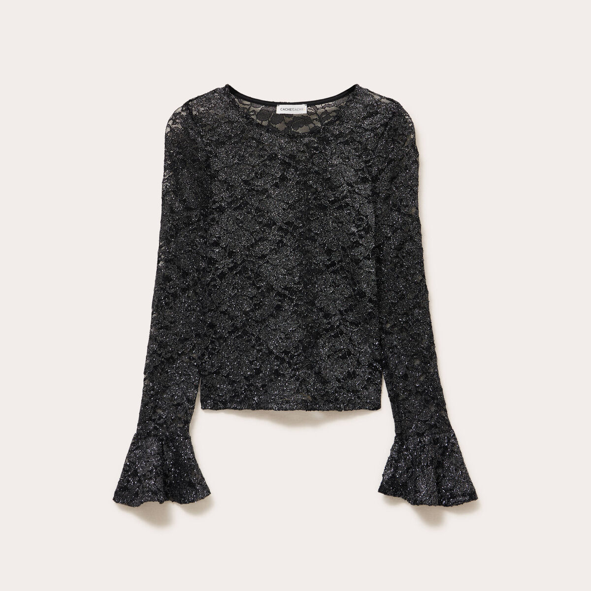 T-shirt manches longues dentelle noir femme