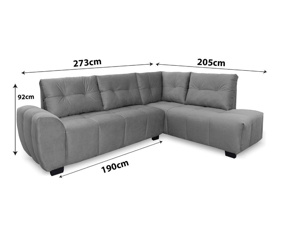 Sofá de Canto 6 Lugares Hellen Lugano com Revestimento em Tecido Velut Cinza e 205/190 cm