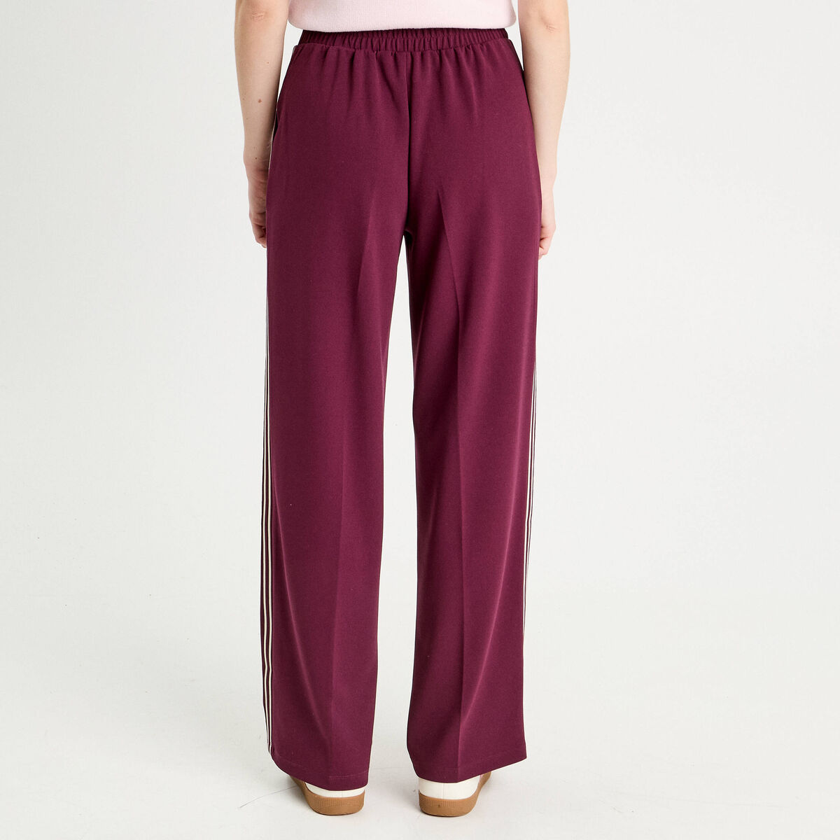 Pantalon large avec bandes prune femme